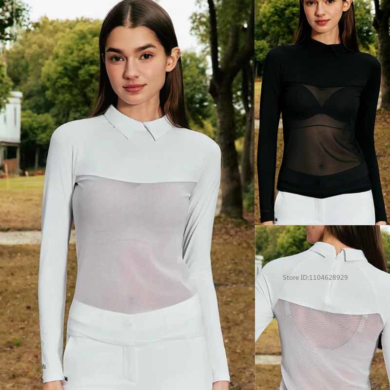 Golf Equipment For Women - MG 女性ゴルフポロ襟 Tシャツアイスシルク日焼け止めベースシャツレディース長袖メッシュ冷却下着夏のスポーツトップ