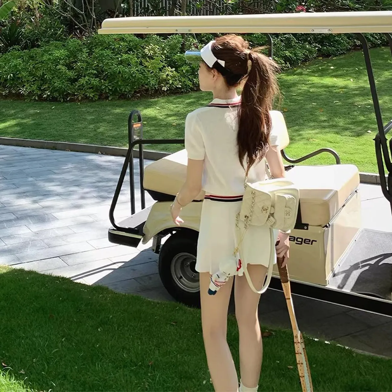 夏の女性用テニスシリーズワッフルニットウェアゴルフポロスカー - Golf Equipment For Women のレビューと価格